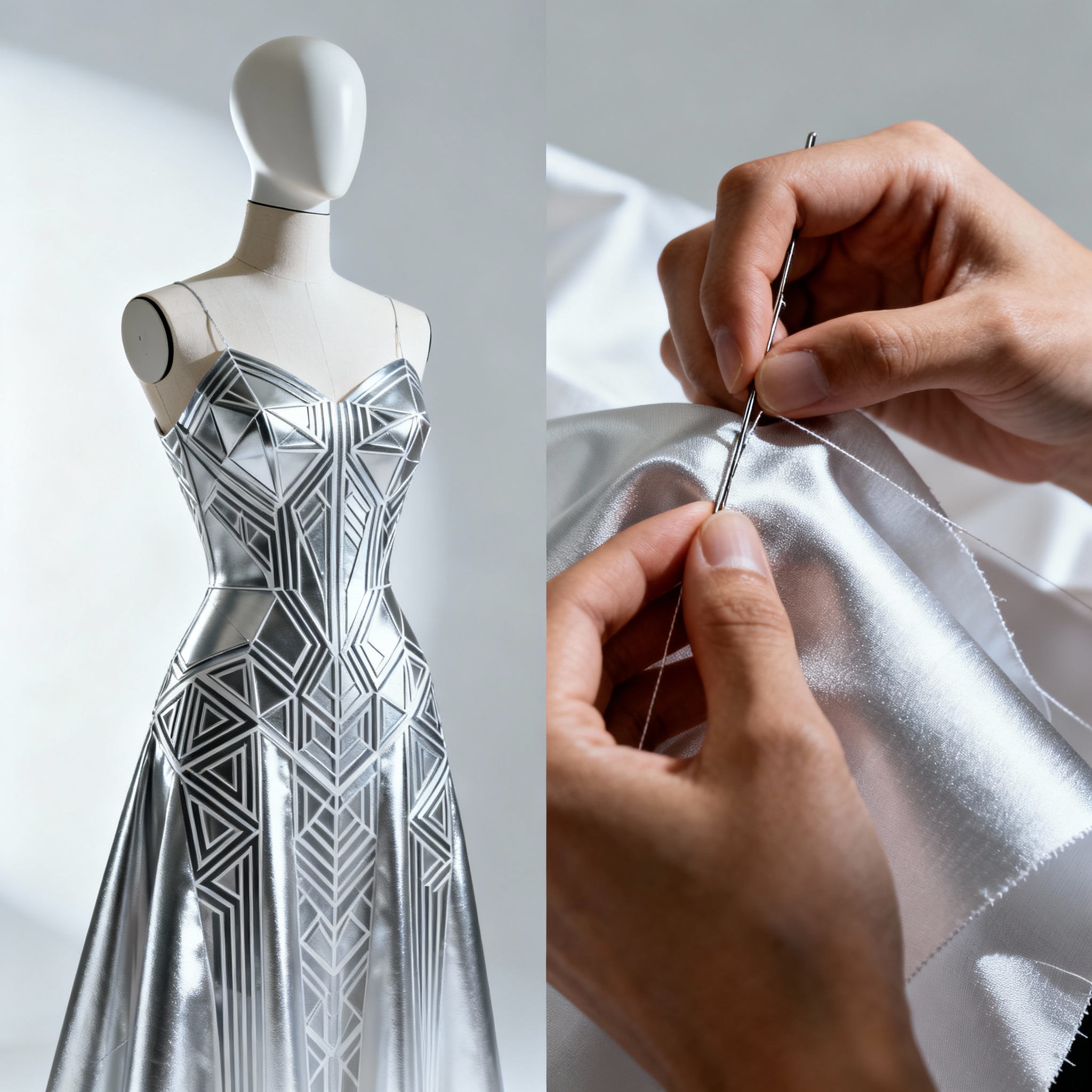 Futuristic AI Dress Sewing Hands